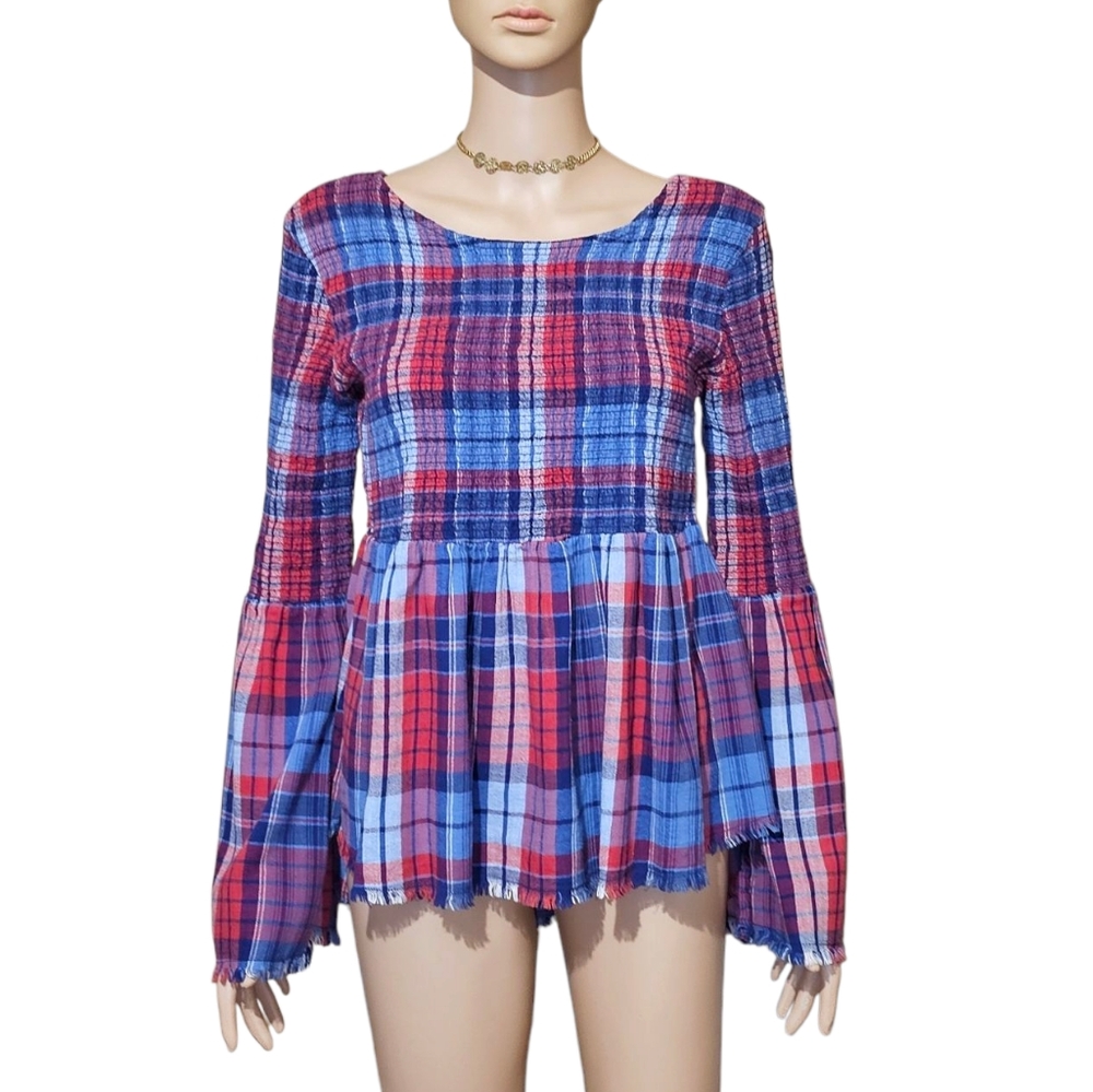 Given Kale Plaid Smocked Top